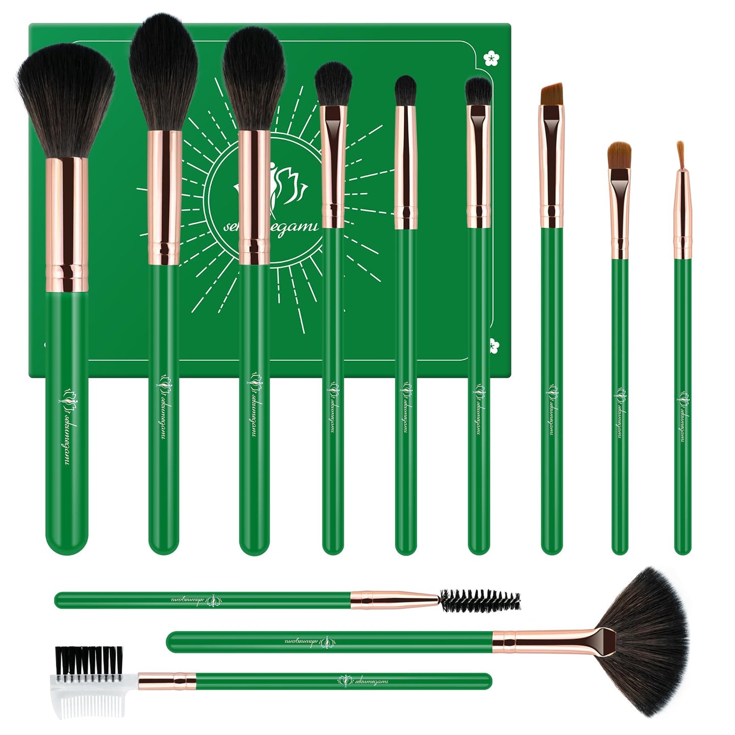 Professional 12-Piece Luxury Makeup Brush Set (Green)